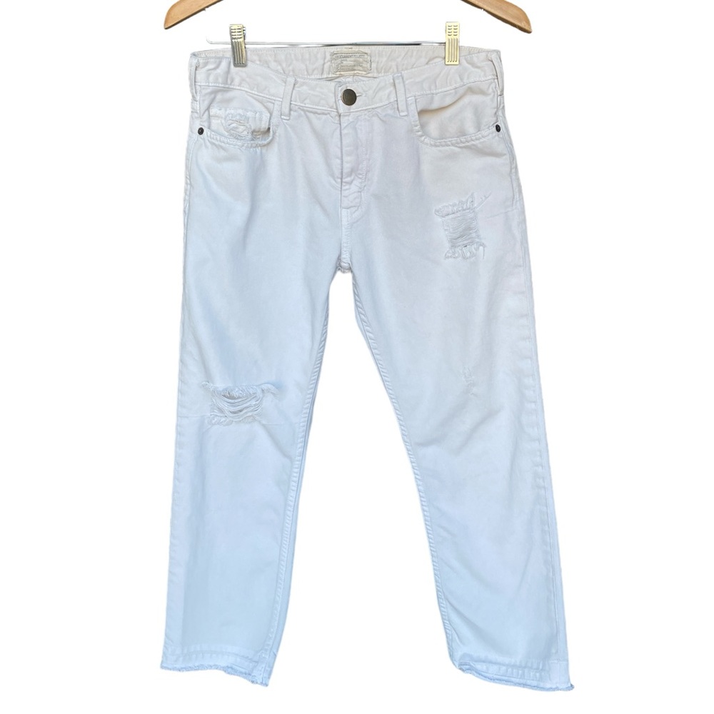 Current/Elliott Distressed Raw Hem Boyfriend Jeans Off-white Size 28